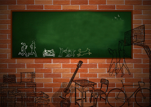 砖墙海报手绘青春主题海报背景素材