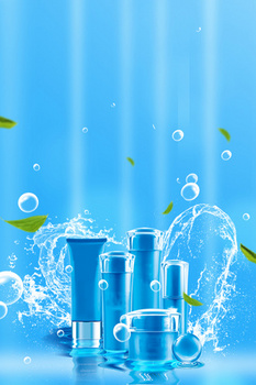 蓝色清新美容护肤化妆品活动促销背景