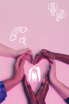 商务粉色守护家庭摄影图合成背景