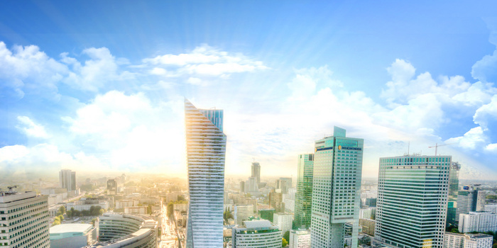 大气简约高楼城市蓬勃向上展板背景