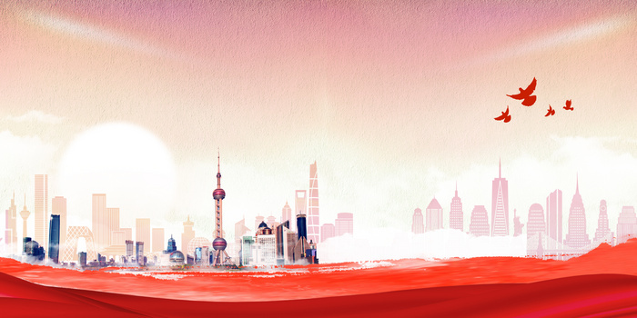 上海地标城市剪影简约背景