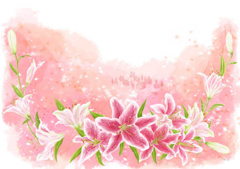 浪漫手绘粉色百合背景素材