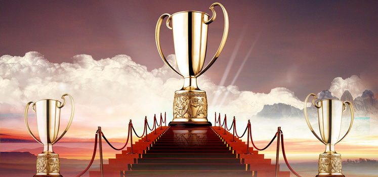 暗红云雾奖杯荣誉展板设计海报banner