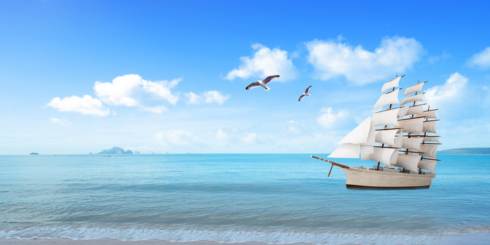 高端大气大海帆船扬帆起航展板宣传背景