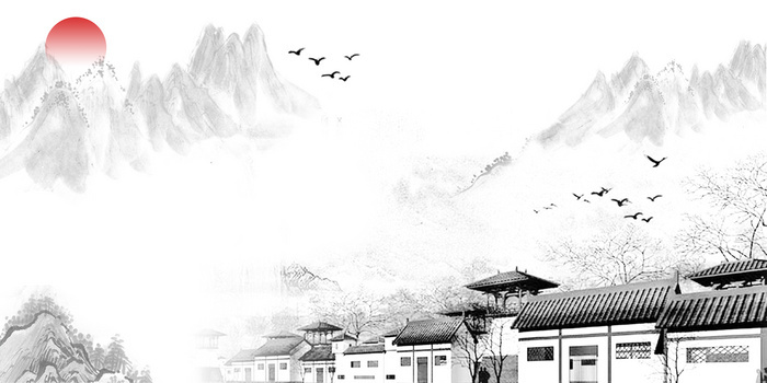 水墨中国风徽派建筑山水背景