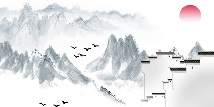 大气水墨中国风徽派建筑背景