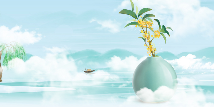 中国风的典雅素净瓷器水墨背景