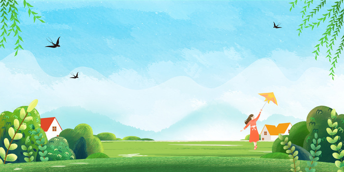 春天万物复苏踏青郊游放风筝背景