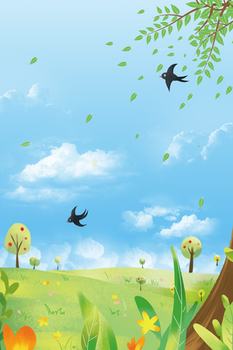 卡通手绘万物复苏春天背景