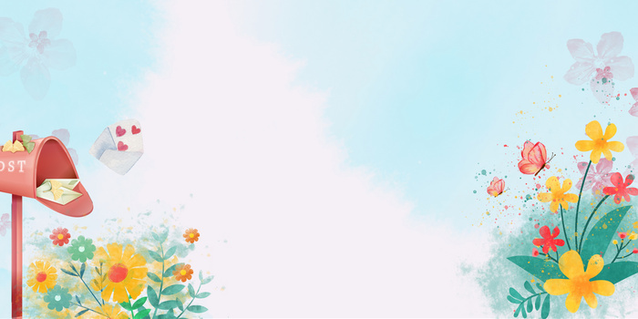 蓝色简约小清新水彩花卉背景