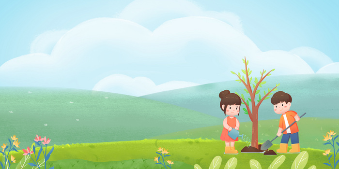 简约清新卡通植树节环保展板背景