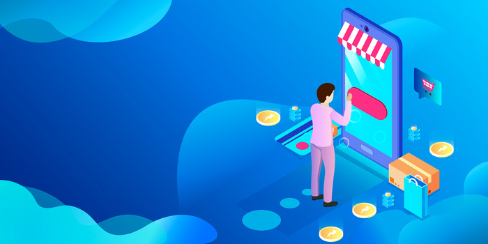 蓝色扁平智能手机支付背景