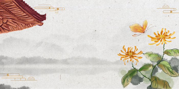水墨淡彩中国风菊花复古背景