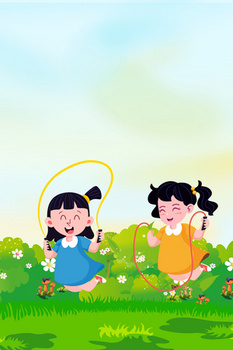 手绘卡通室外运动跳绳背景