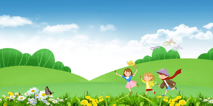 小清新卡通放风筝户外运动背景