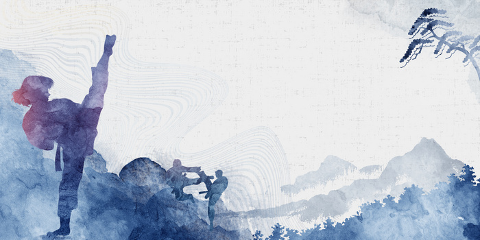 跆拳道剪影体育运动水墨背景