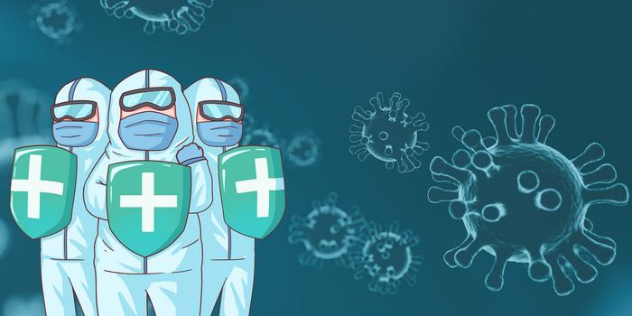 卡通手绘蓝色科技防疫背景