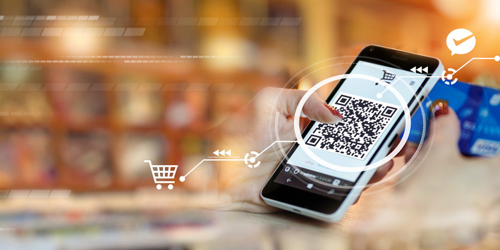 手机支付扫码购物互联网支付摄影图合成背景