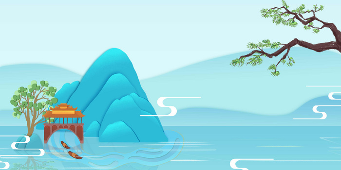 小清新剪纸风格古代山水背景