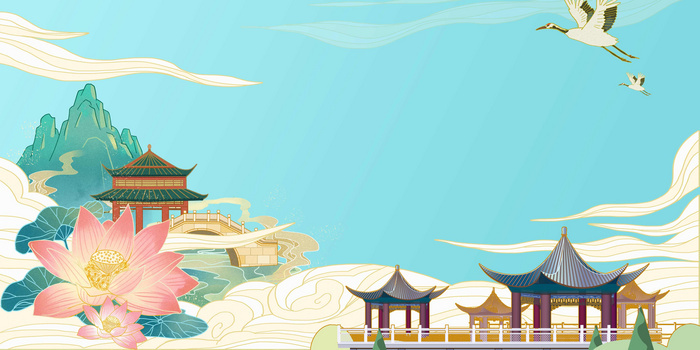 创意国潮中国风旅游吉林南湖四亭城市海报背景