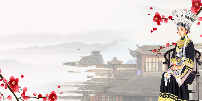 彝族唯美摄影合成创意中国风背景