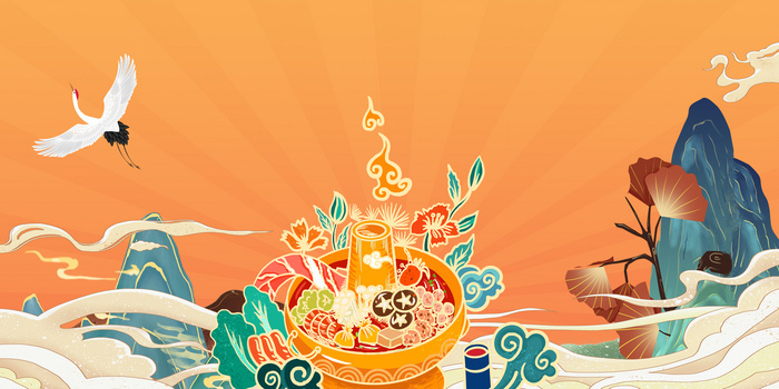 创意手绘国潮中国风美食海报背景