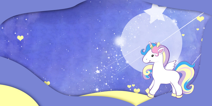 蓝色梦幻剪纸独角兽背景图