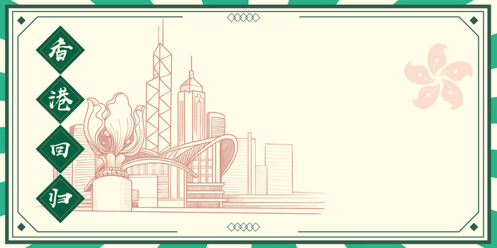 复古港风香港回归城市建筑线描背景