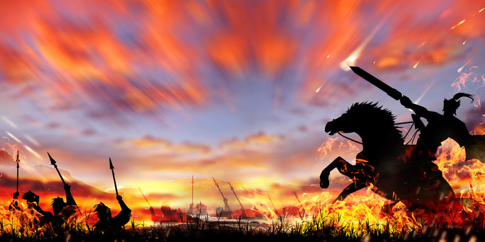 古代军队战场战争冲锋剪影背景