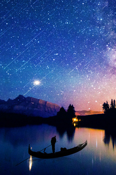 简约唯美星辰大海划船摄影合成背景