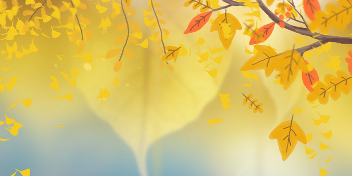 简约秋日落叶摄影合成手绘创意背景