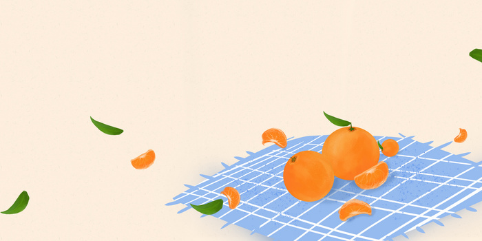 文艺插画风橘子野餐布背景