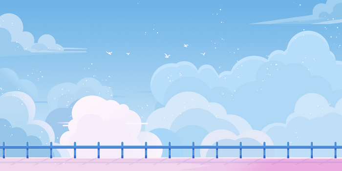 蓝色卡通清新蓝天白云宣传背景