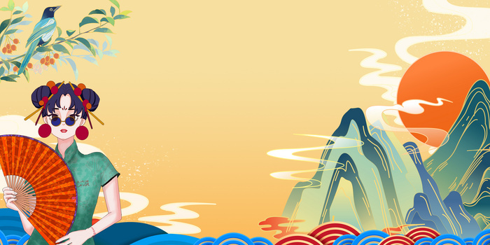 暖色创意国潮旗袍人物背景