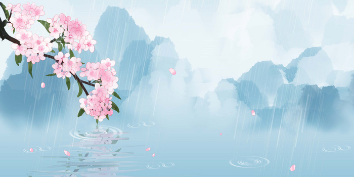 唯美凄冷水墨山水天青雨打桃花背景