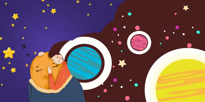 卡通手绘进入梦乡的女孩创意背景