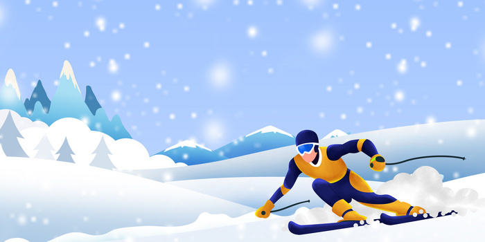 蓝色简约2022冬奥会滑雪插画背景
