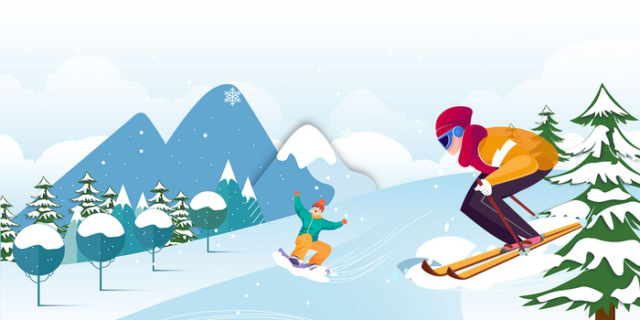 奥运会扁平手绘冰雪滑雪运动背景