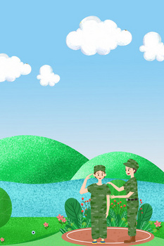 绿色卡通风学生军事训练背景
