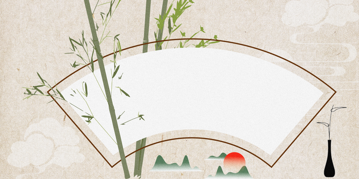 中国风竹子净瓶扇形边框背景