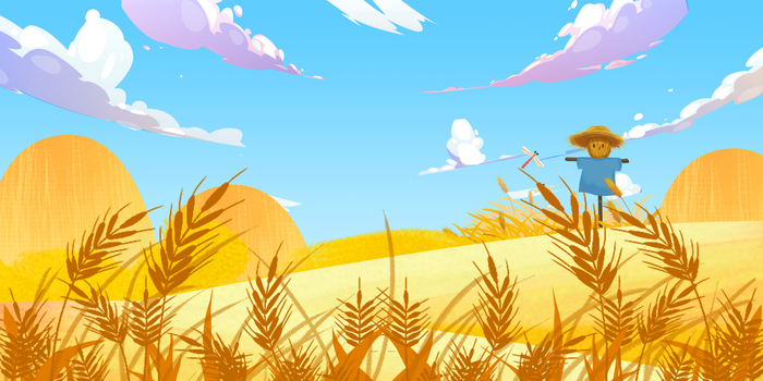 卡通丰收的季节稻草人水稻背景