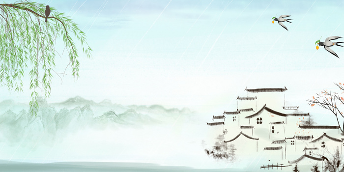 春天水墨中国风江南绿色温馨背景