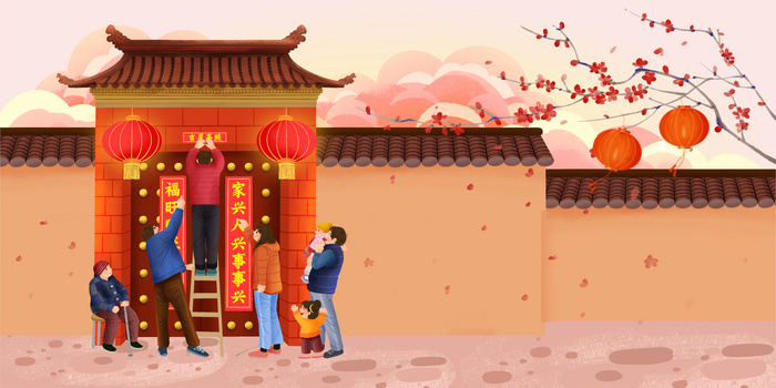 红色喜庆新春贴春联背景