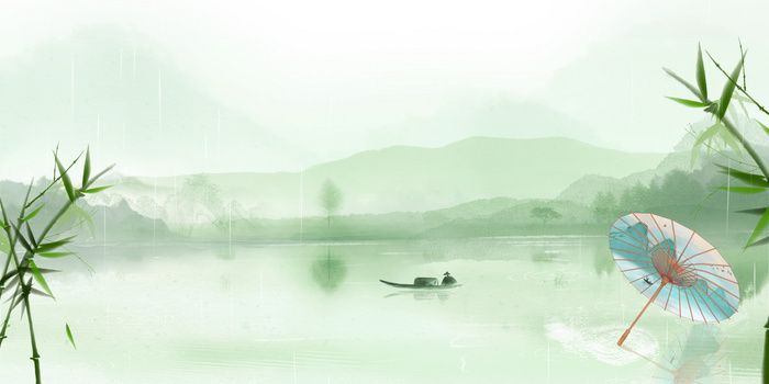 水墨中国风油纸伞江南风景画背景