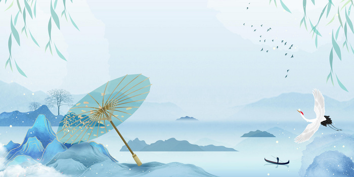 淡雅清新水墨山水古油纸伞合成背景