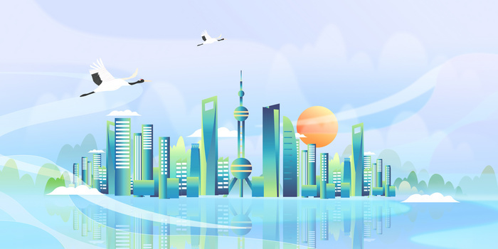 简约中国风弥散上海城市合成背景