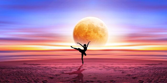 唯美月下芭蕾女孩剪影背景