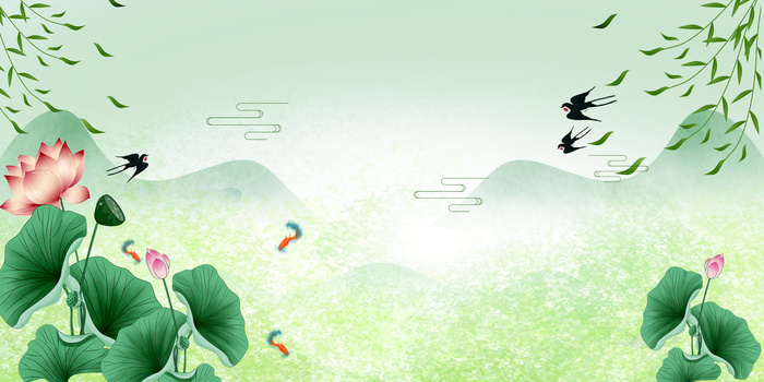 4724 x 2362格式: psdjpgpsd简约插画风荷叶锦鲤立夏背景像素:472