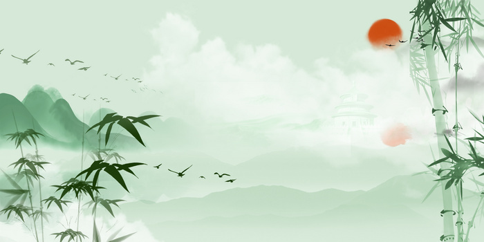 绿色水墨国风竹子合成背景