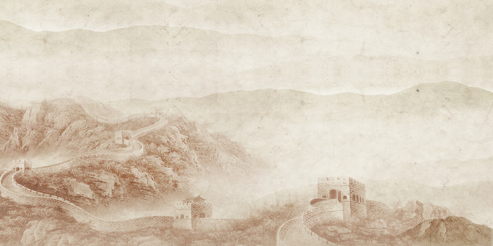 水墨山水长城中国建筑纹理复古背景